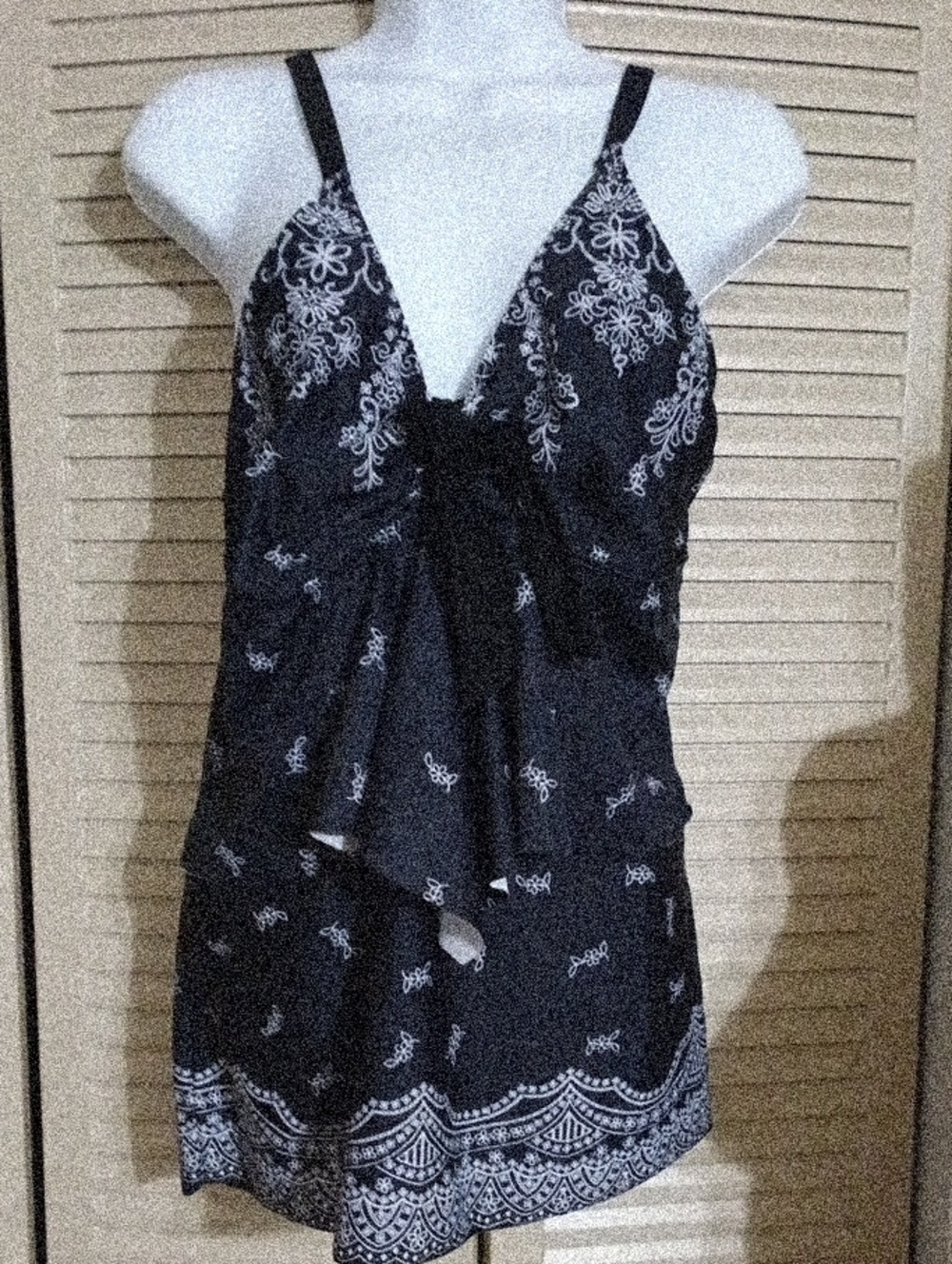Black Bandana Like  Print Swim Top